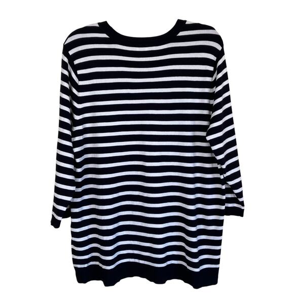 Anne Klein Sz 2X Nautical Striped Fine-knit Sweater W Gold Buttons Navy White - Picture 4 of 16